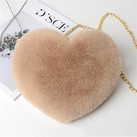 Fluffy Love Heart Plush Shoulder Bag – Cute Chain Crossbody Purse for Girls & Valentine’s Gifting
