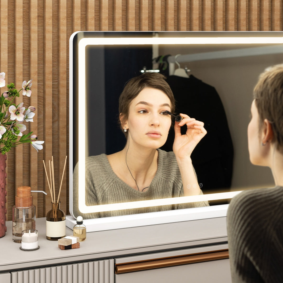 Luxury LED Vanity Mirror – 3 Color Touch Screen Makeup Mirror with Adjustable Brightness (Perfect for Beauty Desk Setup)