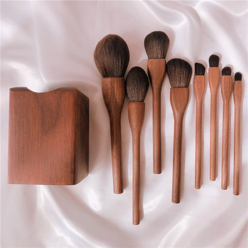 Elysian™ 10-Piece Natural Wood Handle Makeup Brush Set – Handcrafted Elegance for Effortless Beauty
