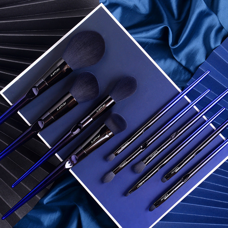 Luxe Blue 10-Piece Makeup Brush Set – Flawless Foundation, Eyeshadow & Contour Kit