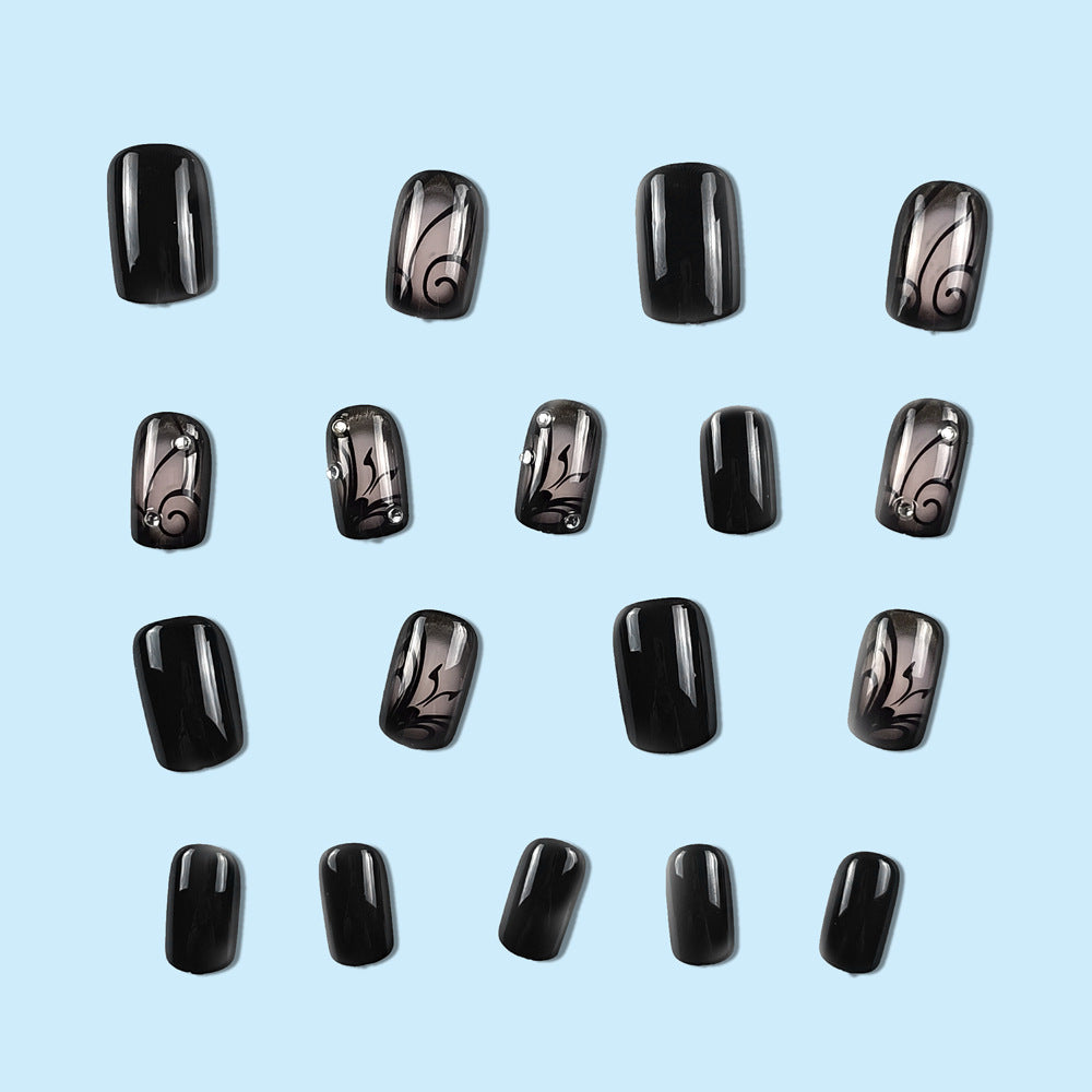 Dark Ins Style Press-On Nails – Black Vine Glossy Nail Set for Edgy Glam Looks