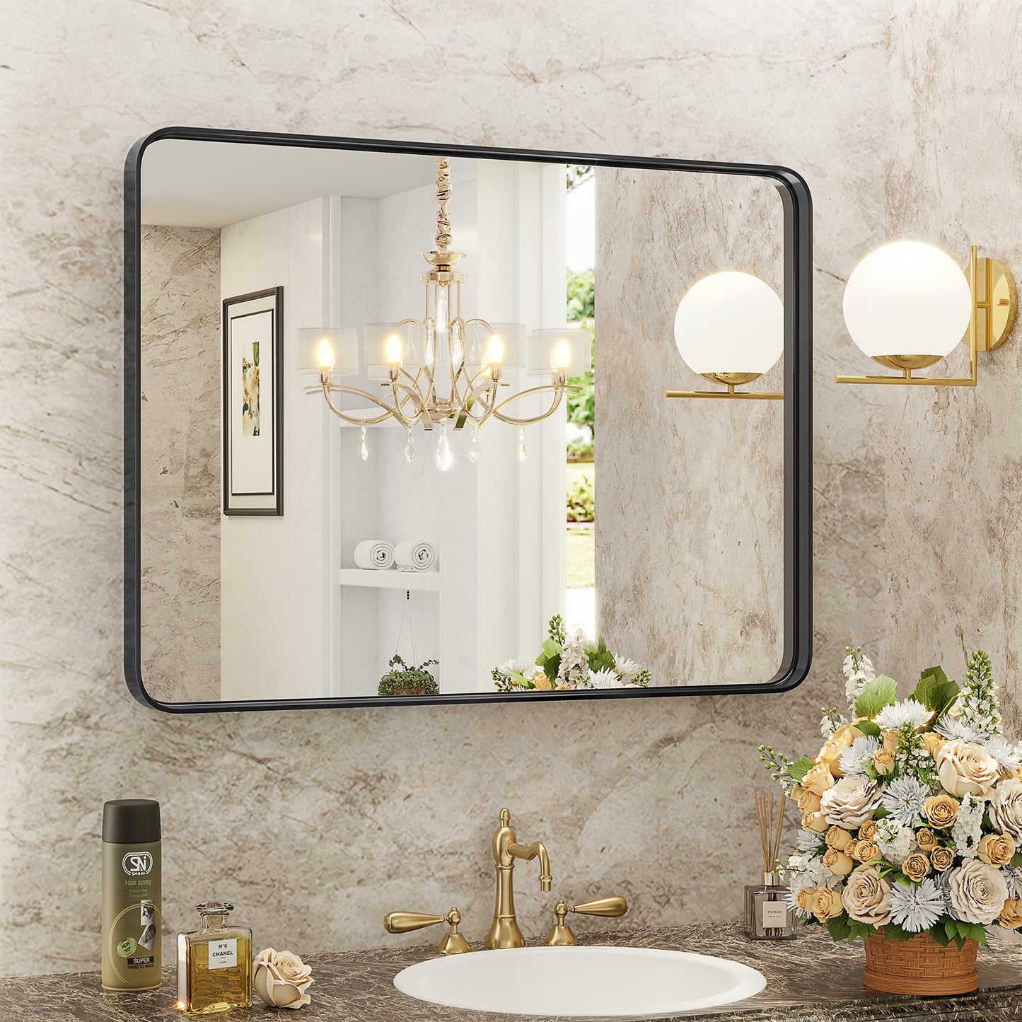 Modern Wall Vanity Mirror – Luxury Rectangular Bathroom & Makeup Mirror with Elegant Frame