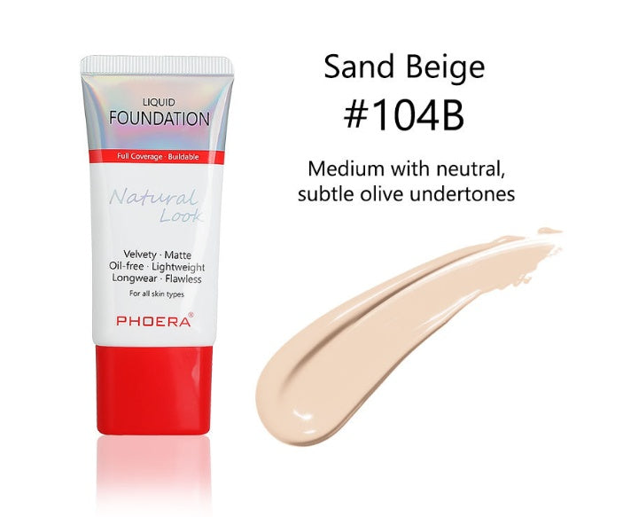 PHOERA™ Matte Silky Long-Wear Liquid Foundation – Full Coverage & Natural Finish