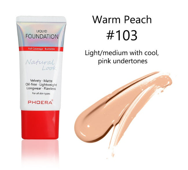 PHOERA™ Matte Silky Long-Wear Liquid Foundation – Full Coverage & Natural Finish