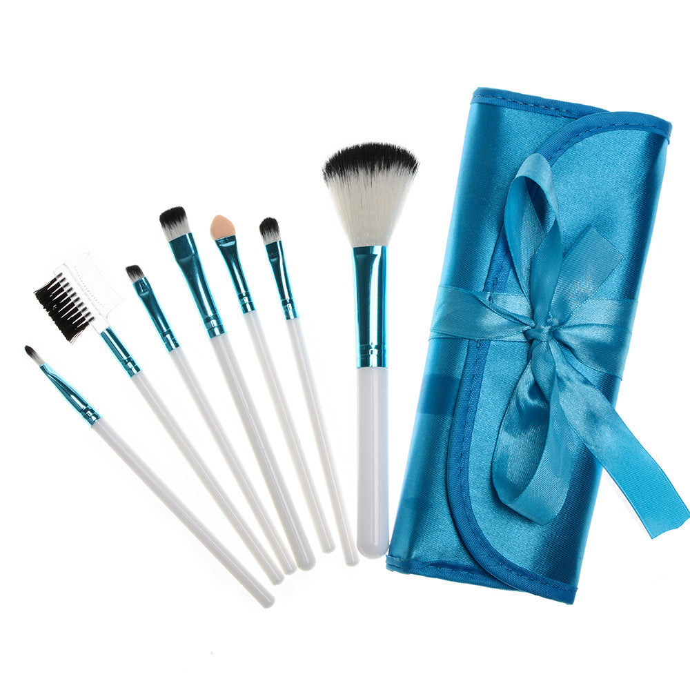 BloomRibbon™ 7-Piece Portable Makeup Brush Set with Satin Carry Pouch