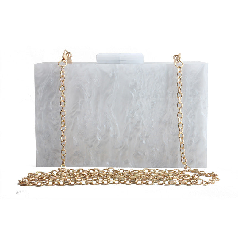 Trendy Marble Acrylic Clutch Bag for Women – Elegant Evening Purse with Gold Chain | Luxury Party Handbag 2025