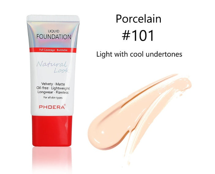 PHOERA™ Matte Silky Long-Wear Liquid Foundation – Full Coverage & Natural Finish
