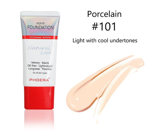 PHOERA™ Matte Silky Long-Wear Liquid Foundation – Full Coverage & Natural Finish