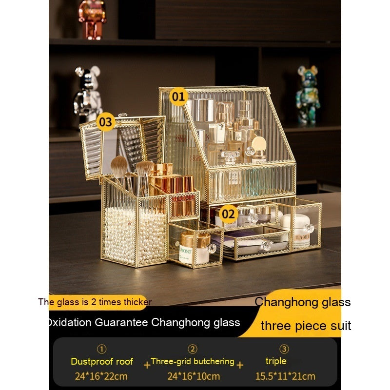 Rotating Glass Cosmetic Storage Box – Luxury Dustproof Vanity Organizer (Hexagon Design)