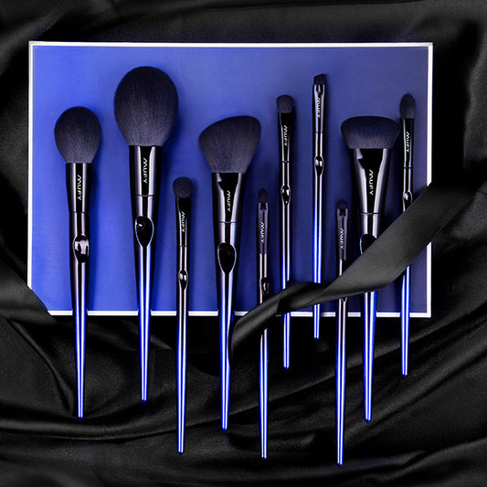 Luxe Blue 10-Piece Makeup Brush Set – Flawless Foundation, Eyeshadow & Contour Kit