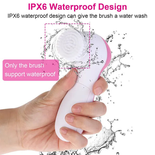 Waterproof 5-in-1 Facial Cleansing Brush – Deep Pore Cleaner & Spa Spin Scrubber for Glowing Skin