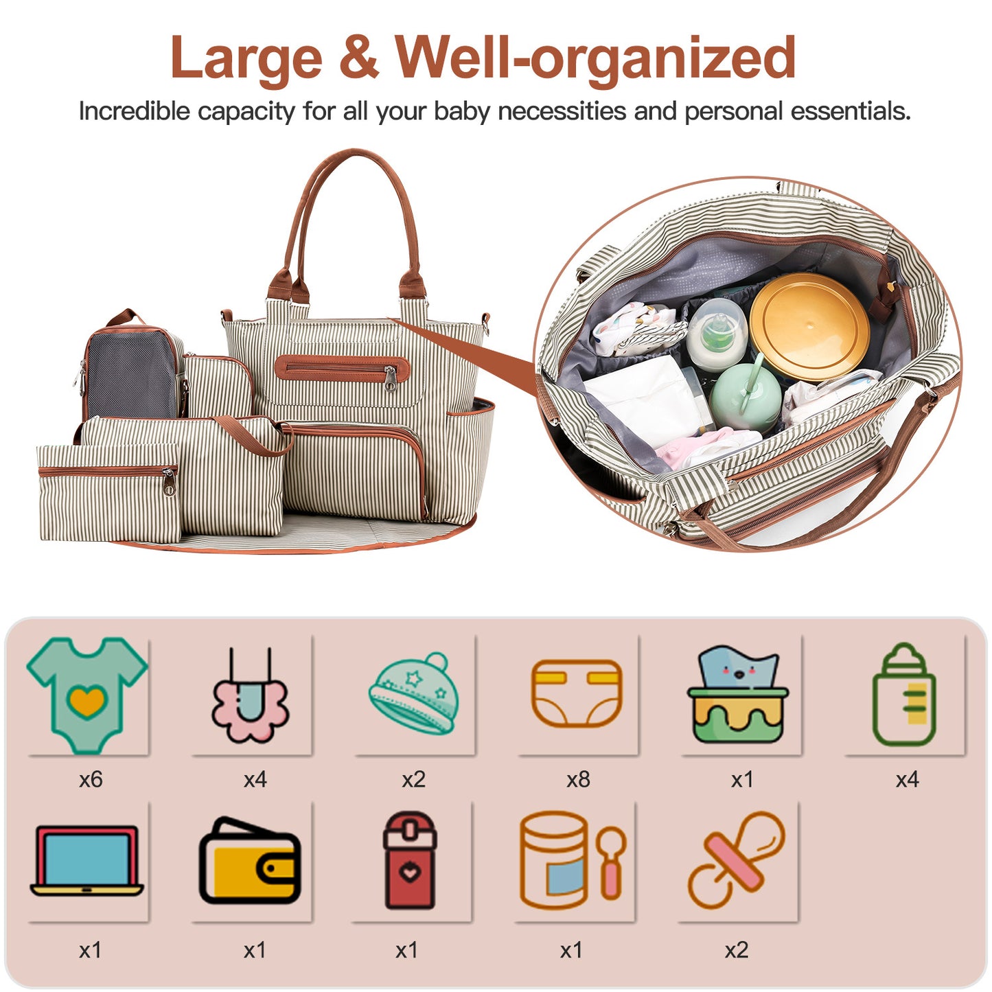 MOMENTO™ 8-in-1 Baby Diaper Bag Set – Multifunctional Nappy Organizer for Modern Parents