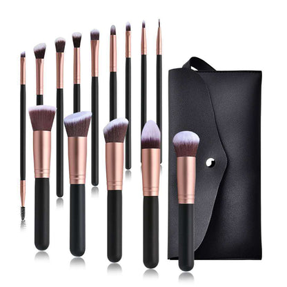 LuxeBlend™ 14-Piece Rose Gold Makeup Brush Set with Leather Travel Bag
