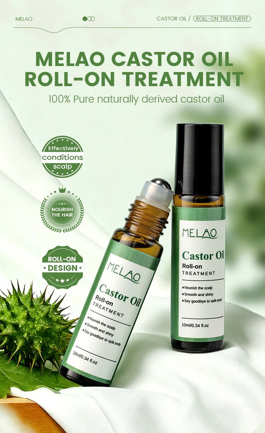 MELAO Castor Oil Roll-On Serum – Natural Hair Growth & Scalp Nourishing Oil | Eyebrow & Eyelash Regeneration Treatment (10ml)
