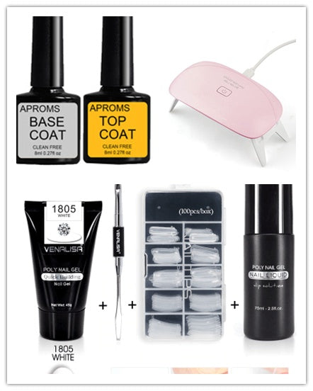 Venalisa™ All-in-One Poly Nail Gel Kit – Crystal Acrylic Nail Extension Set with LED Lamp & Builder Gel