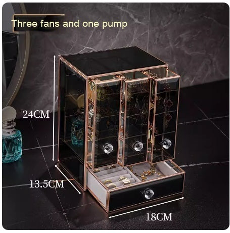 Rotating Glass Cosmetic Storage Box – Luxury Dustproof Vanity Organizer (Hexagon Design)
