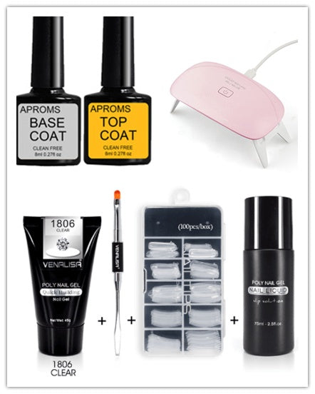 Venalisa™ All-in-One Poly Nail Gel Kit – Crystal Acrylic Nail Extension Set with LED Lamp & Builder Gel