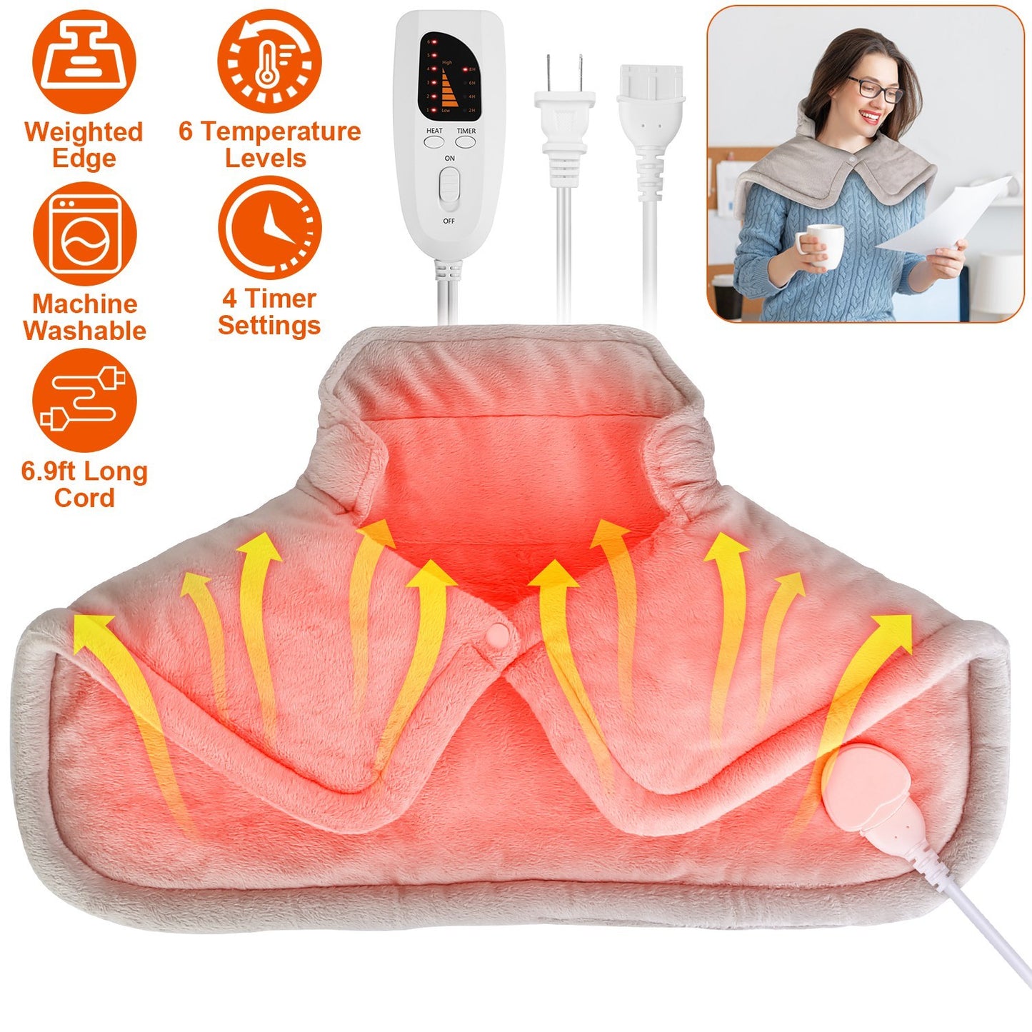 Smart Weighted Heating Pad – Deep Heat Therapy for Neck & Shoulder Pain Relief  (6 Temp Levels + Auto Shut-Off)
