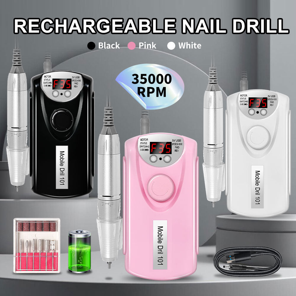 Professional Electric Nail Drill Machine – 35,000 RPM Rechargeable Portable Nail File Kit for Acrylic & Gel Nails (Low Noise)