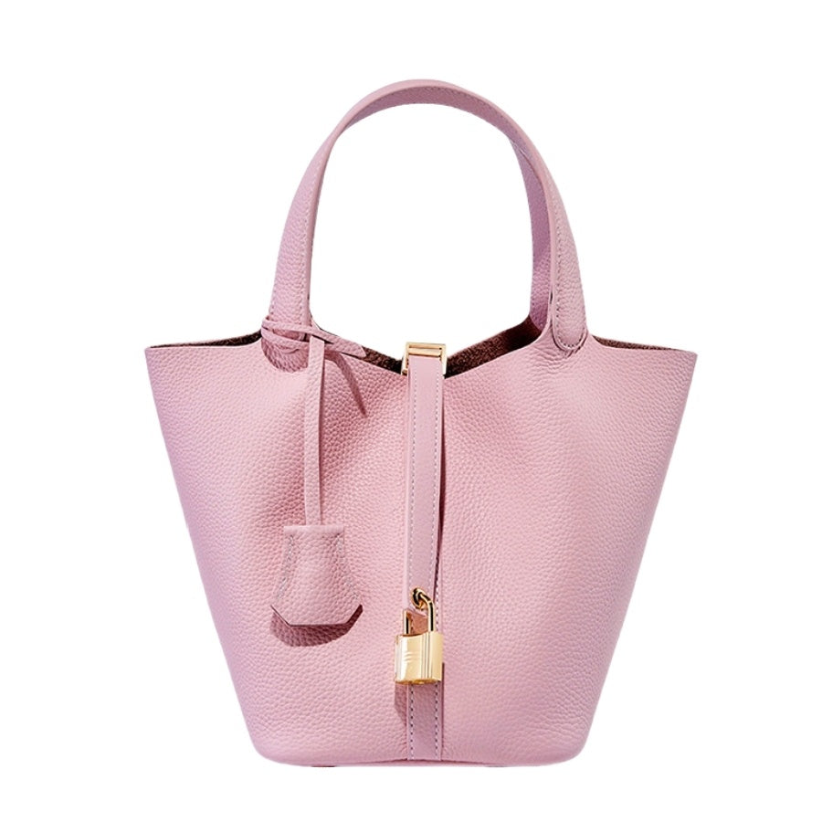 AURORA™ Luxe PU Leather Bucket Bag – Minimalist Tote with Charm Accent
