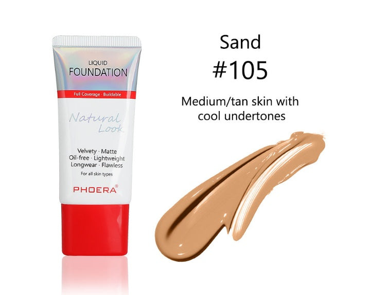PHOERA™ Matte Silky Long-Wear Liquid Foundation – Full Coverage & Natural Finish