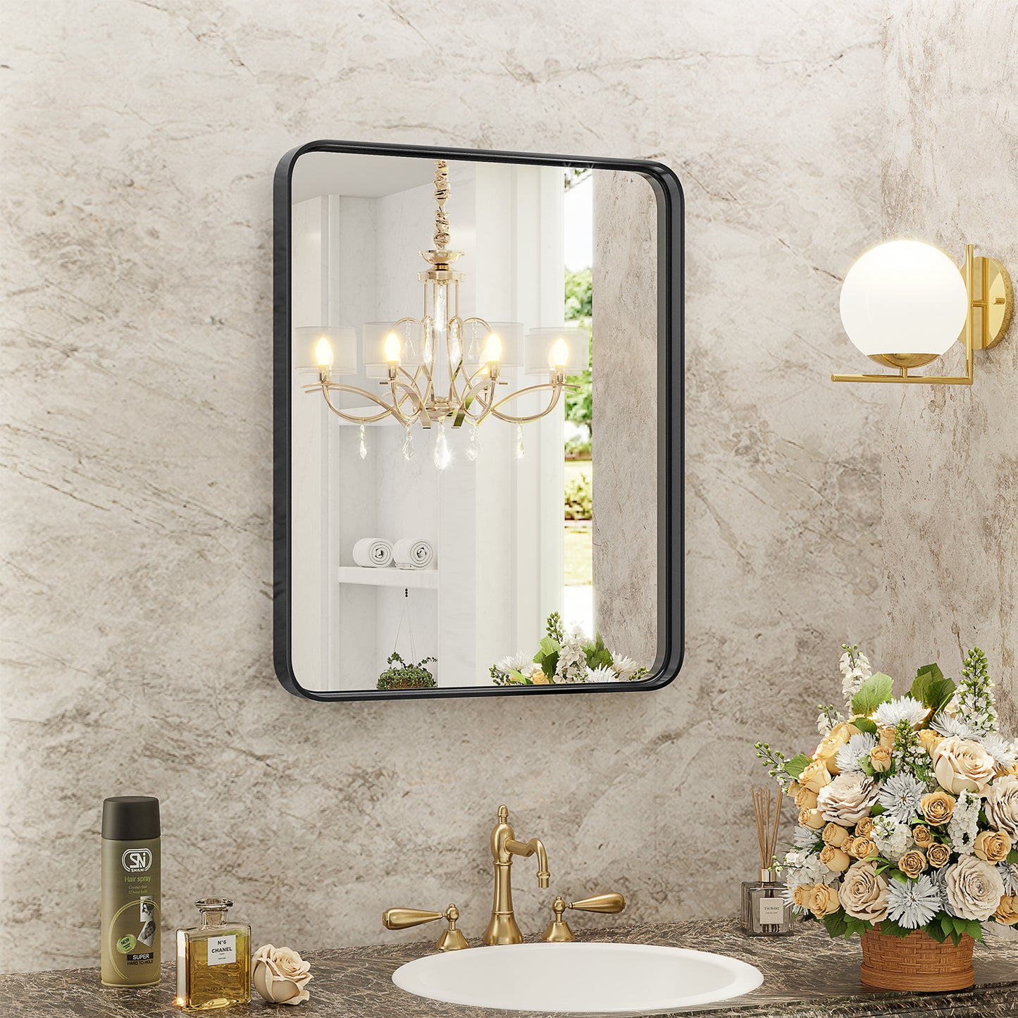 Modern Wall Vanity Mirror – Luxury Rectangular Bathroom & Makeup Mirror with Elegant Frame