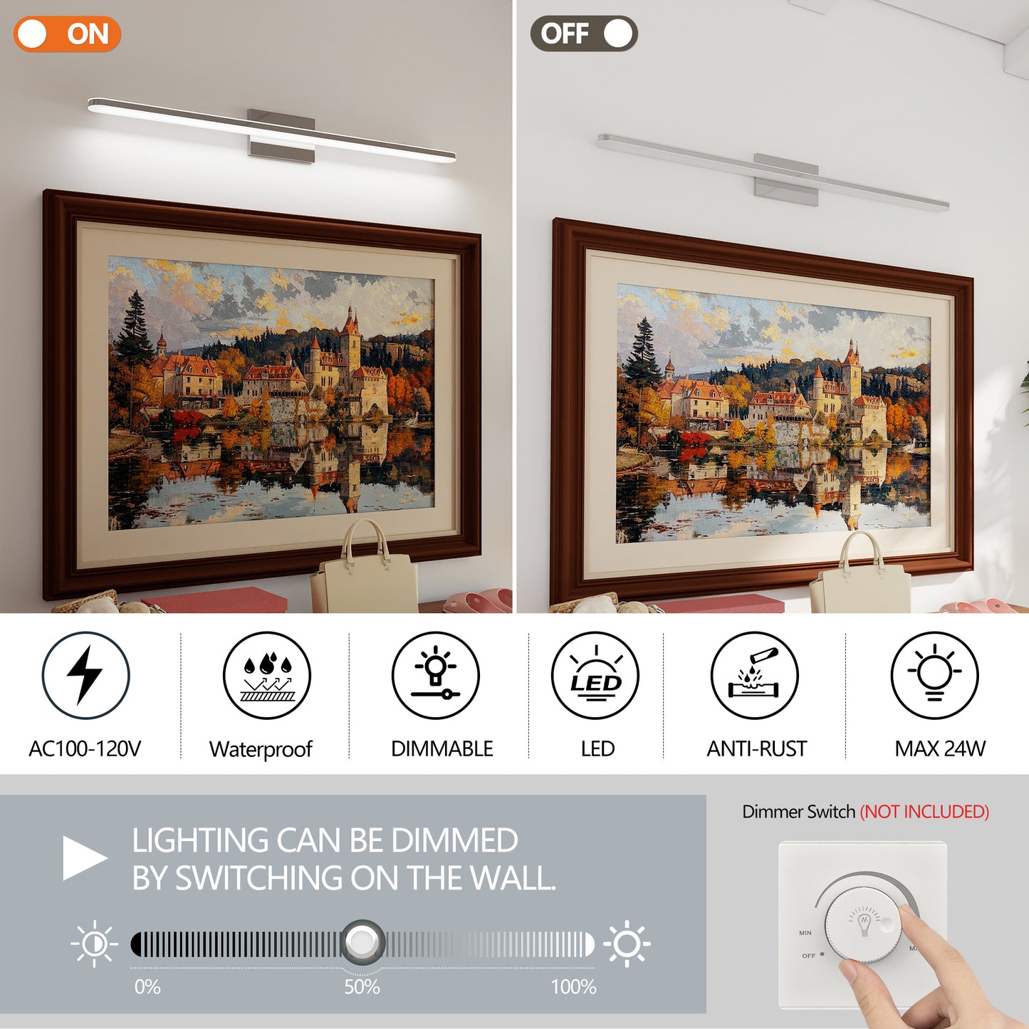 Modern LED Vanity Light – 39 Chrome Finish Bathroom Mirror Lamp | Daylight White Luxury Wall Light Fixture