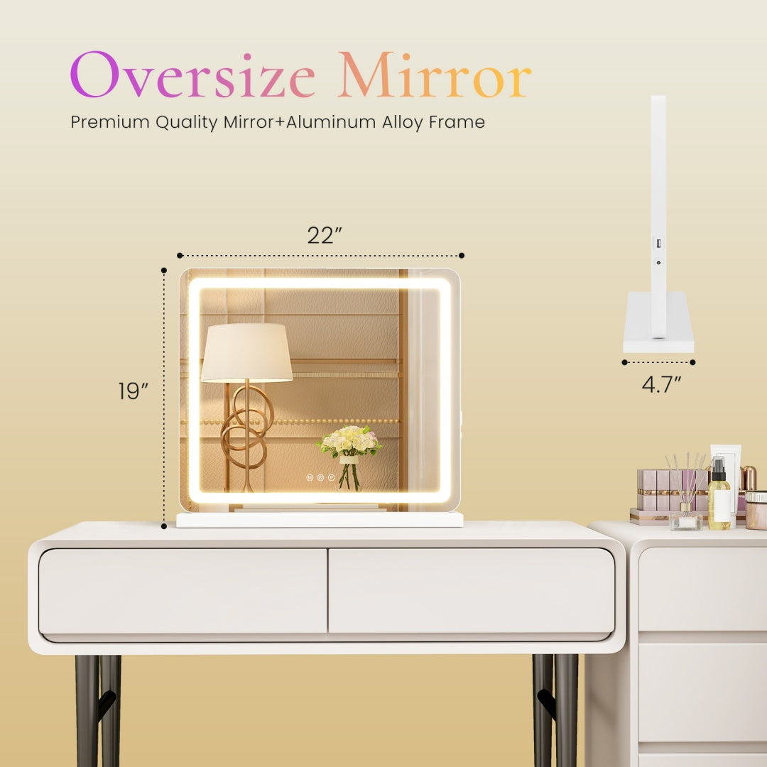 Luxury LED Vanity Mirror – 3 Color Touch Screen Makeup Mirror with Adjustable Brightness (Perfect for Beauty Desk Setup)