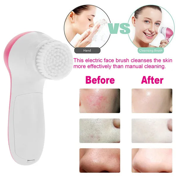Waterproof 5-in-1 Facial Cleansing Brush – Deep Pore Cleaner & Spa Spin Scrubber for Glowing Skin