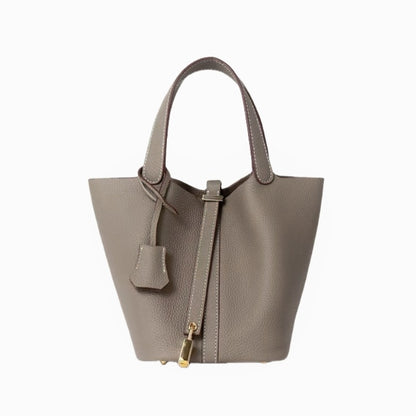 AURORA™ Luxe PU Leather Bucket Bag – Minimalist Tote with Charm Accent