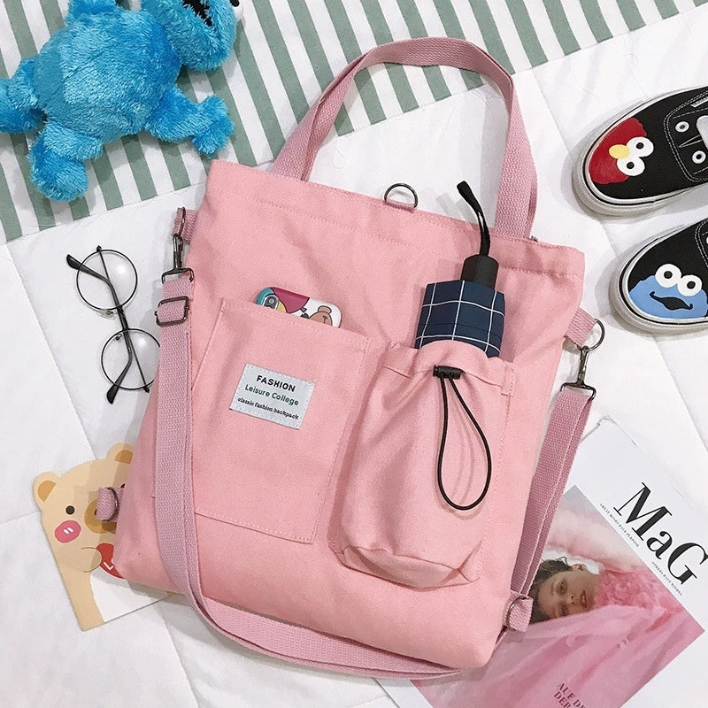 Harajuku Style Canvas Shoulder & Backpack Bag – Kawaii Preppy Tote for Students & Trendy Girls