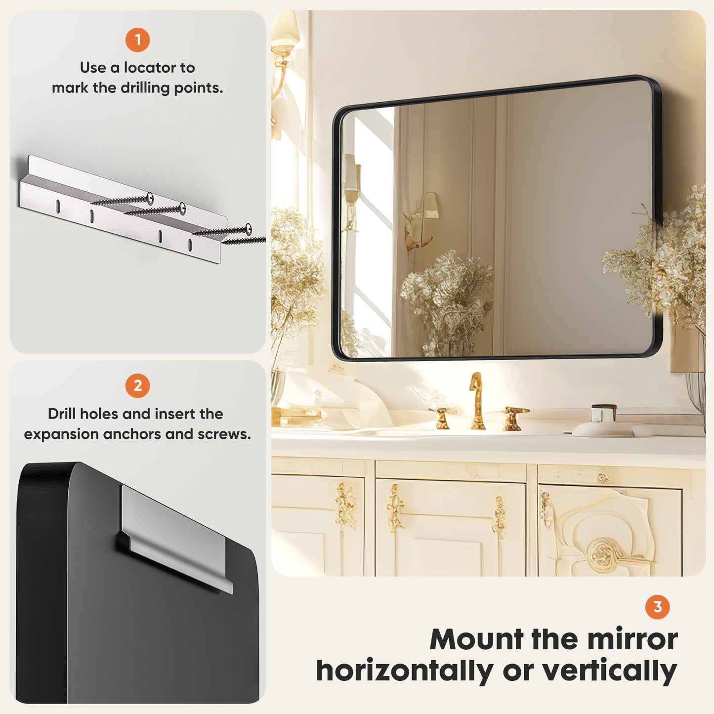 Modern Wall Vanity Mirror – Luxury Rectangular Bathroom & Makeup Mirror with Elegant Frame