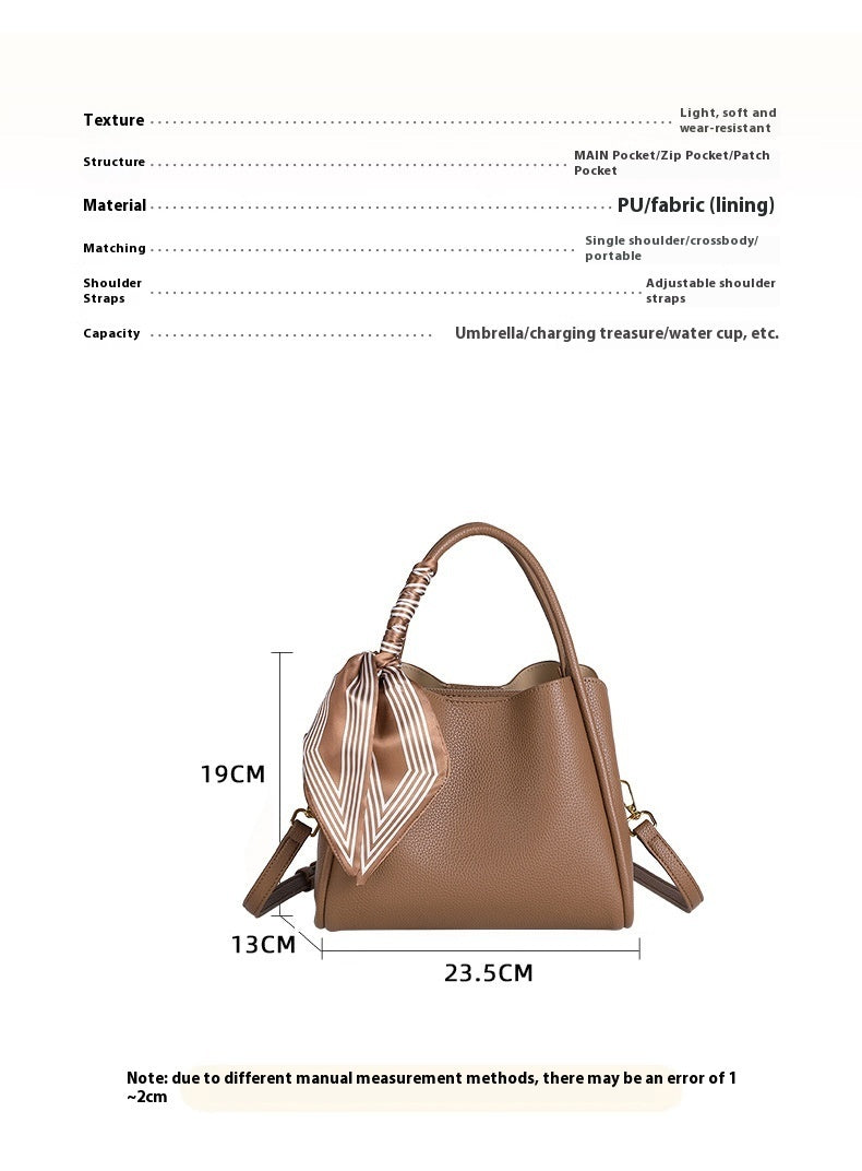 Chic High-Grade Leather Handbag with Silk Scarf – Elegant Shoulder Tote for Women