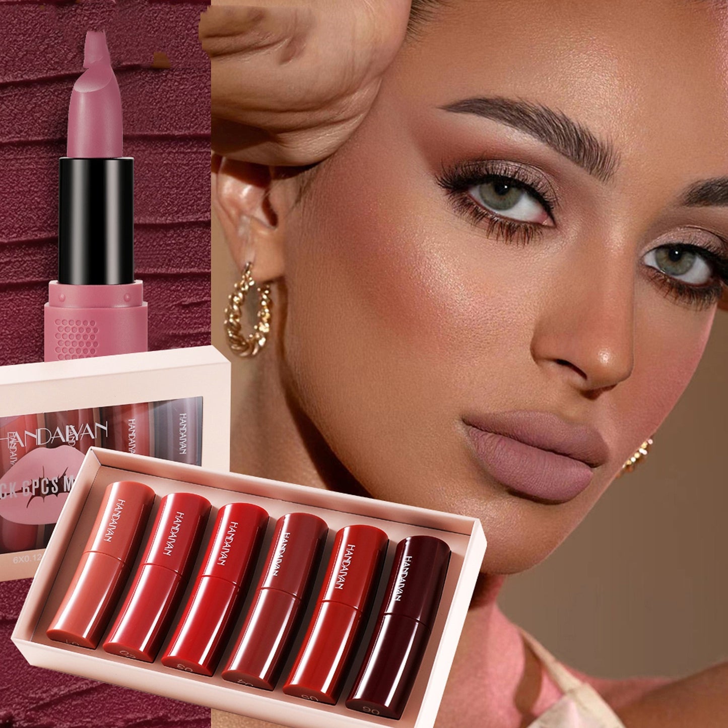 VeluLuxe™ 6-in-1 Velvet Matte Lipstick Set – Long-Lasting Glam Collection