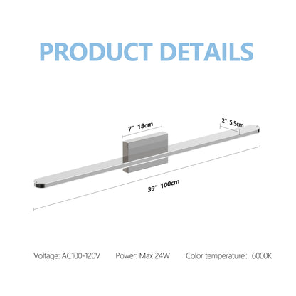 Modern LED Vanity Light – 39 Chrome Finish Bathroom Mirror Lamp | Daylight White Luxury Wall Light Fixture