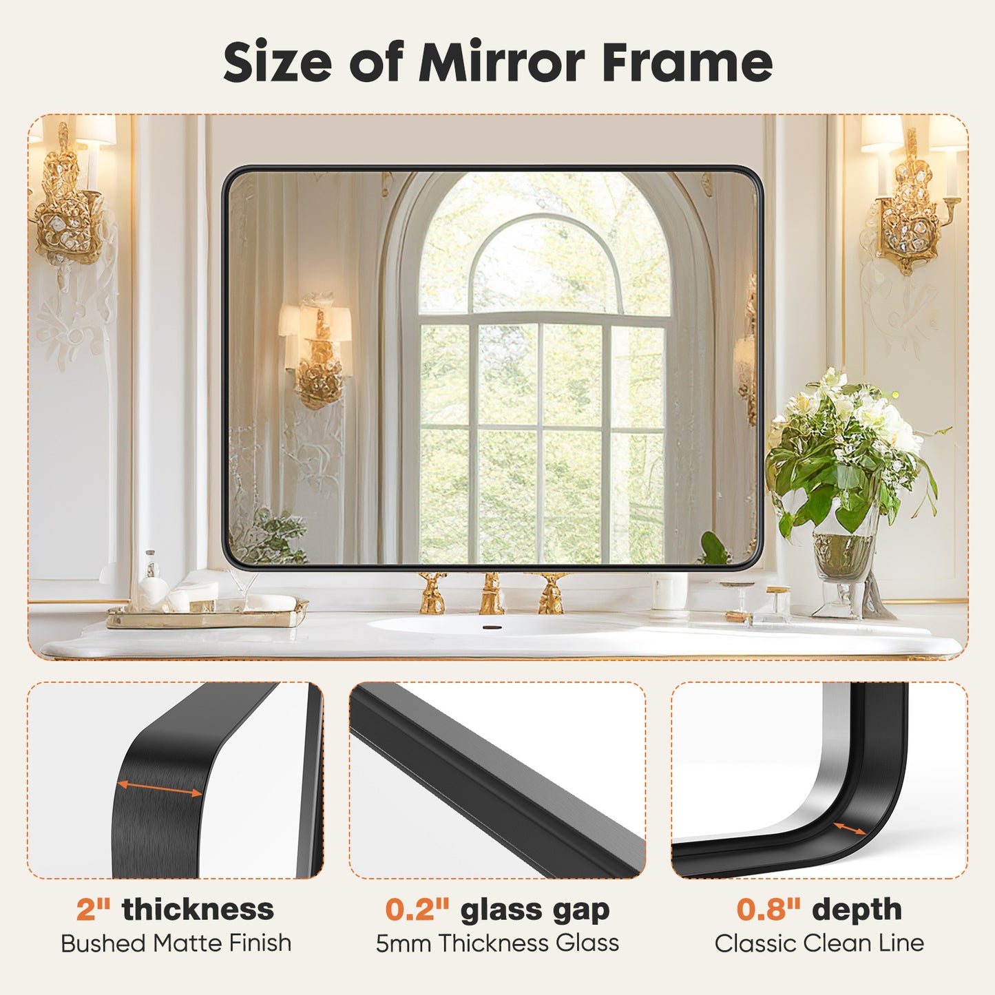 Modern Wall Vanity Mirror – Luxury Rectangular Bathroom & Makeup Mirror with Elegant Frame