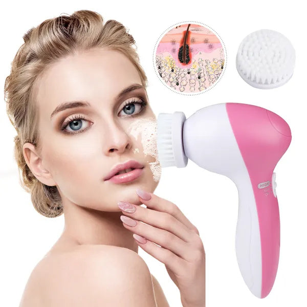Waterproof 5-in-1 Facial Cleansing Brush – Deep Pore Cleaner & Spa Spin Scrubber for Glowing Skin
