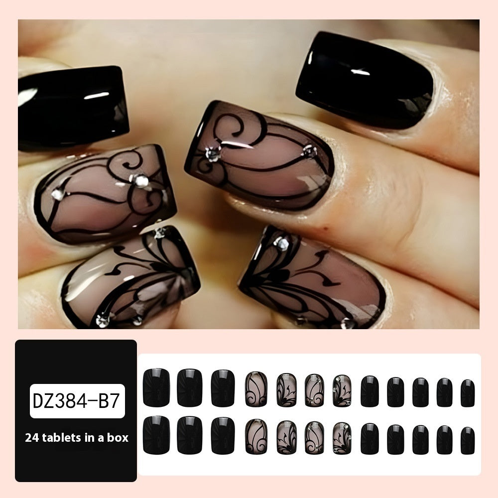 Dark Ins Style Press-On Nails – Black Vine Glossy Nail Set for Edgy Glam Looks
