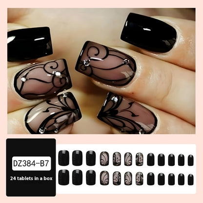 Dark Ins Style Press-On Nails – Black Vine Glossy Nail Set for Edgy Glam Looks