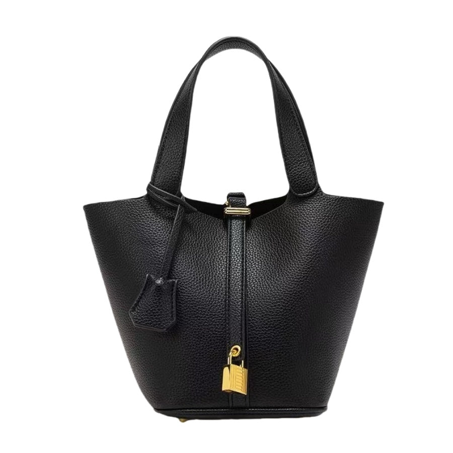 AURORA™ Luxe PU Leather Bucket Bag – Minimalist Tote with Charm Accent