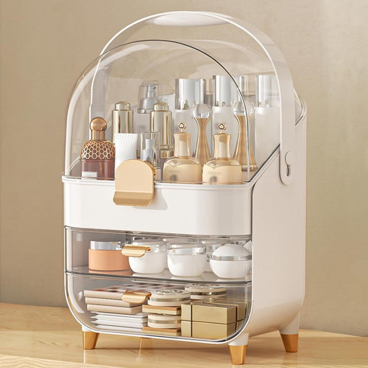 Luxury Acrylic Makeup Organizer with Skincare Holder – Dustproof Cosmetic Storage Box for Vanity & Bathroom | Perfect Gift for Teen Girls & Women