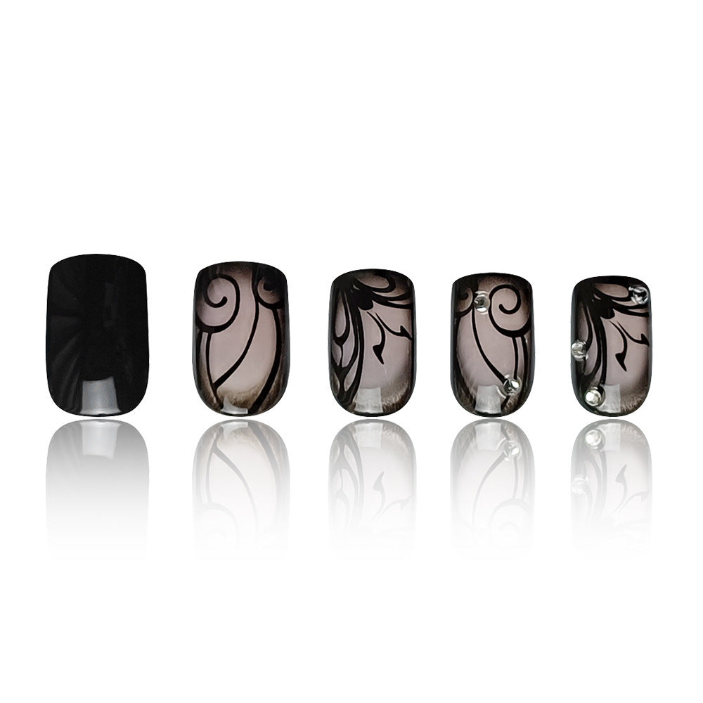 Dark Ins Style Press-On Nails – Black Vine Glossy Nail Set for Edgy Glam Looks