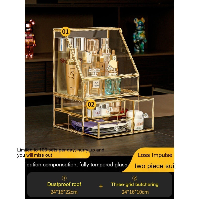 Rotating Glass Cosmetic Storage Box – Luxury Dustproof Vanity Organizer (Hexagon Design)