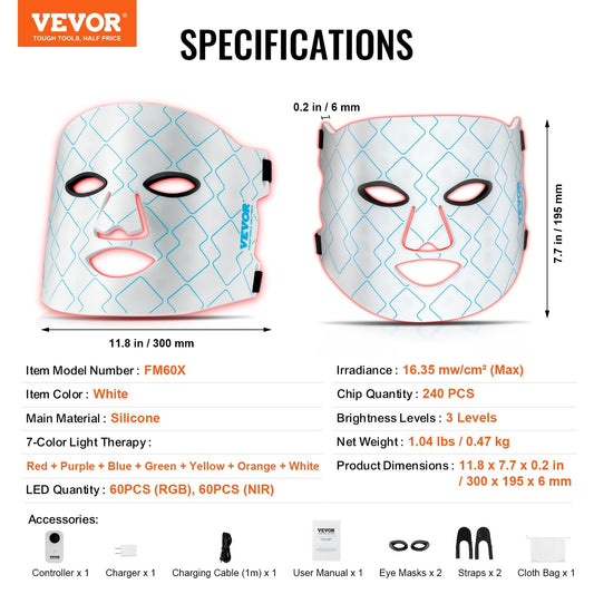 7-Color LED Light Therapy Mask with 850nm NIR – Anti-Aging, Wrinkle Reduction & Skin Rejuvenation Device